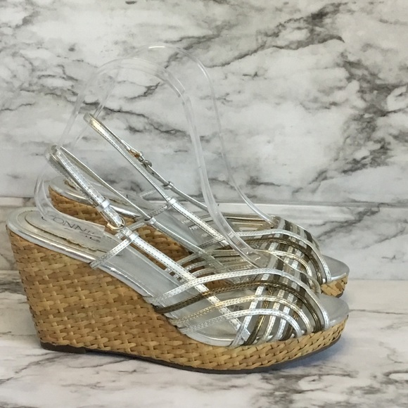 Connie Shoes - Connie Metallic Wedge Platform Sandal White.Gold